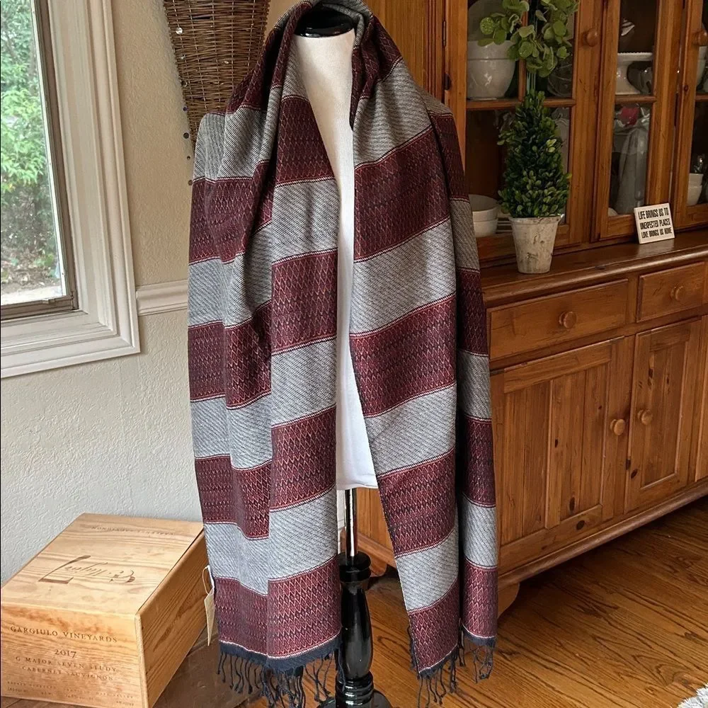 Westside Red and Black 100% Wool Scarf with Fringe NWT
